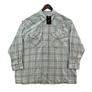 Levi's Shirt Women's XL Blue Flannel Pastel Plaid Pearl Snap Western Yellowstone